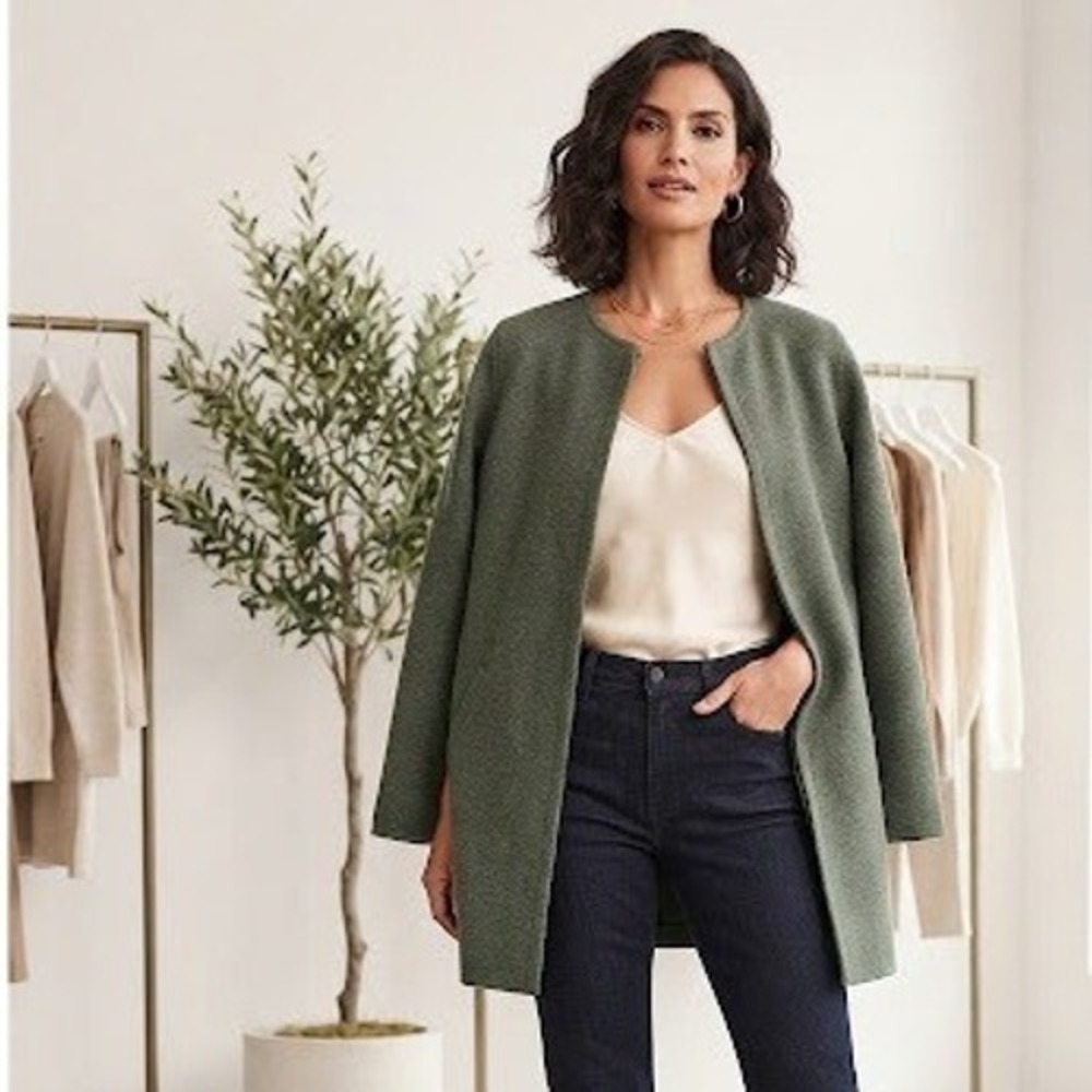 J.Crew Women XXS Heathered Olive Green Open Front Longline Sweater Cardigan Chic